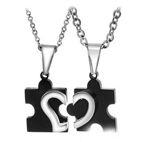 1 Pair 2015 New Men s Women s Couple Lovers Stainless Steel Love Heart Puzzle Necklaces