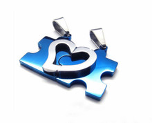 1 Pair 2015 New Men s Women s Couple Lovers Stainless Steel Love Heart Puzzle Necklaces