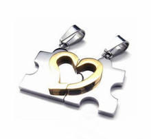 1 Pair 2015 New Men s Women s Couple Lovers Stainless Steel Love Heart Puzzle Necklaces