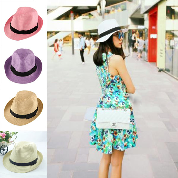New Unisex Women Men Trilby Gangster Summer Beach Sun Straw Panama Jazz Hat