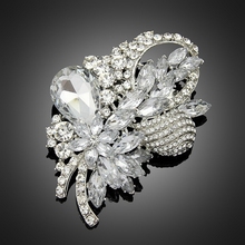 Big Flower Brooch Broach Pin Bride Vintage Brooches Chic Clear Rhinestone Crystals