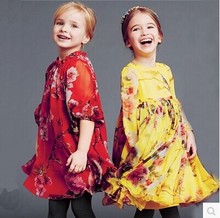 2015 new spring summer European style girl flower animal print chiffon tutu princess dresses baby lace
