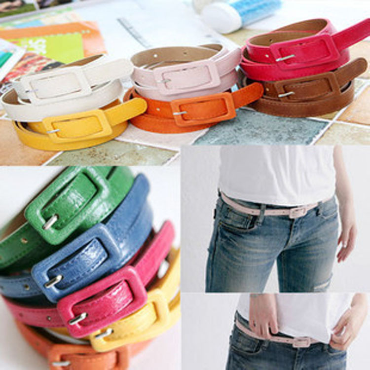 2015 New hot sale FASHION WOMEN S CUTE CANDY COLOR PU LEATHER THIN BELT Drop shipping