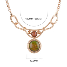 Fashion jewelry gold plated round shaped simulated gemstone pendant Bohemian style women statement necklace bijoux