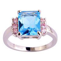 New Women Jewelry Emerald Cut Romantic Blue Sapphire Fashion 925 Silver Ring Size 7 8 9 10 11 12 Free Shipping 2015 Design