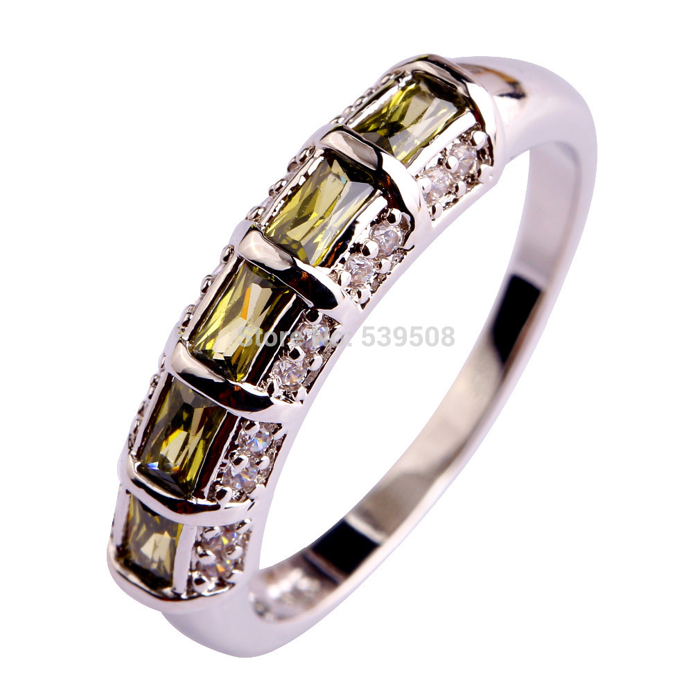 2015 Elegant Women Jewelry Olive Green Peridot Fashion 925 Silver Ring Size 7 8 9 10