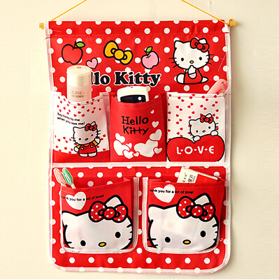 5 Pockets Hello Kitty Cartoon Jewelry Hanger Zakka Storage Hanger Holder Bag makeup organizer casket bolsos