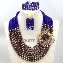Royal Blue Bridal Crystal Set African Ladies Jewelry Sets Fashion Beads Necklace Set Hot Free Shipping