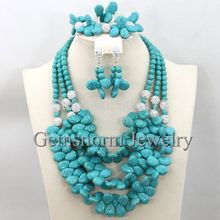 Turquoise African Wedding Fashion Jewelry Set Chunky Bib Statement Jewelry Fashions Free Shipping TN114