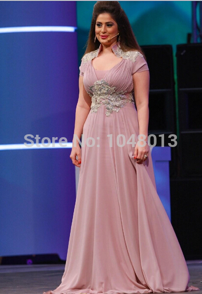 ... -Dresses-Peach-Prom-Gowns-Short-Sleeves-Arabic-India-Crystals.jpg