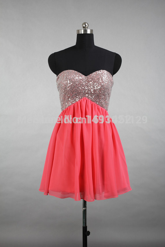 HotCoral Short Homecoming Dresses 2014 Fashion Chiffon Under 100 Cheap ...