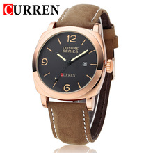 Top famosa marca de lujo moda CURREN nuevo reloj luminoso impermeable correa de cuero nobuck militar reloj de cuarzo caja oro brown
