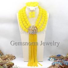 Nigerian Wedding Crystal Jewelry Sets 18K Gold Necklace Set Beads Costume Jewelry Set Free Shipping GS977