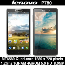 Original Lenovo P780 Mobile Phone Quad Core MTK6589 Android 4.2 5.0 inch 1280×720 1GB RAM 4GB ROM 8.0MP 4000mAh battery GPS