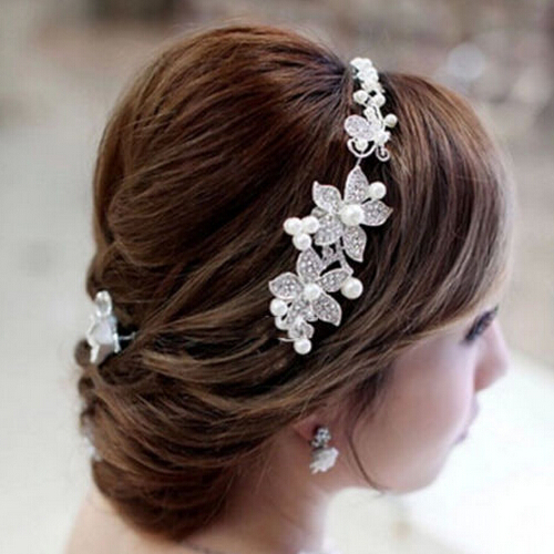 2015 Fashion Crystal Pearl Flower Party Wedding Hair Accessories Bridal Headband Tiara Headwear Silver Plated ZXC75