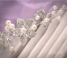 2015 Fashion Crystal Pearl Flower Party Wedding Hair Accessories Bridal Headband Tiara Headwear Silver Plated ZXC75