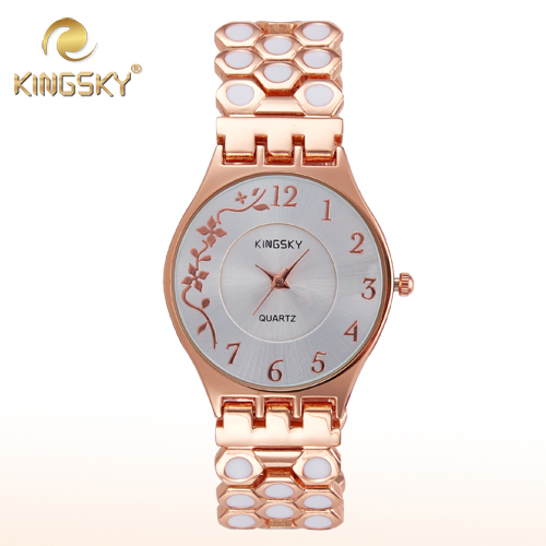 2015 Hot Kingsky Women Quartz Chain Watch Alloy White Dot Brand Flora Female Wrist Rose Gold