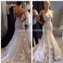 Nova Flor do laço Chegada apliques Mermaid Vestido de noiva 2015 vestido de casamento elegante - Vestido de casamento