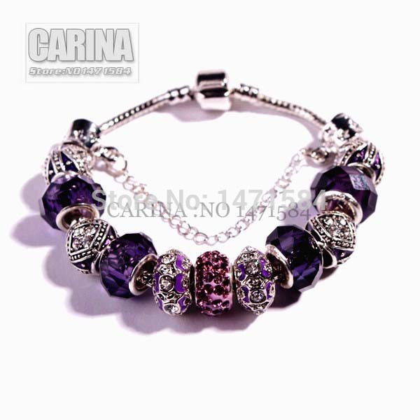 European charm Purple Crystal Glass Beads Fits Pandora Style Purple Bracelets Jewelry for women fashion Beads
