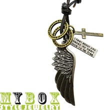 All countries  Men’s Women’s lock Nautical wing Pendant Charms Genuine Leather Necklace LL017