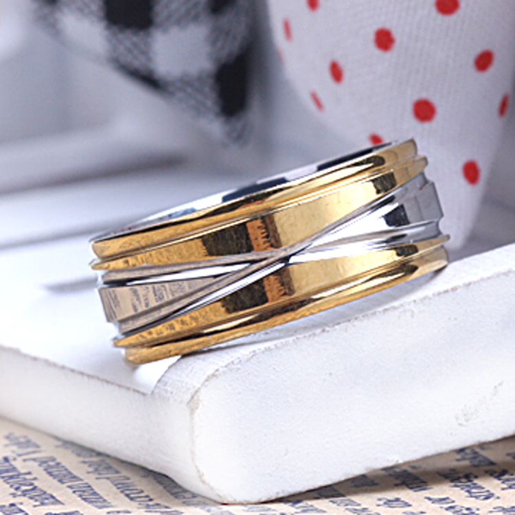 Men s Fashion 316L titanium steel ring gold silver color stripes cross threaded ring