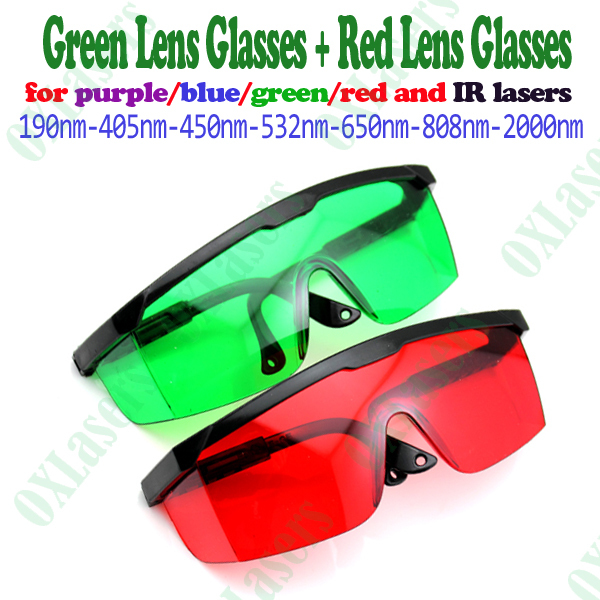 2pieces/lot vermelho lente e lente verde laser óculos azul/vermelho/roxo/v