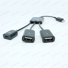 3 in 1 Micro USB Male to Micro USB Female and Double USB 2.0 Female Host OTG Adapter Cable for Samsung Smartphone