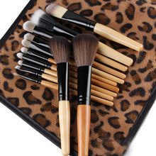 2015 New 12 PCS Pro Makeup Brush Set Cosmetic Tool Leopard Bag Beauty Brushes Jason0686