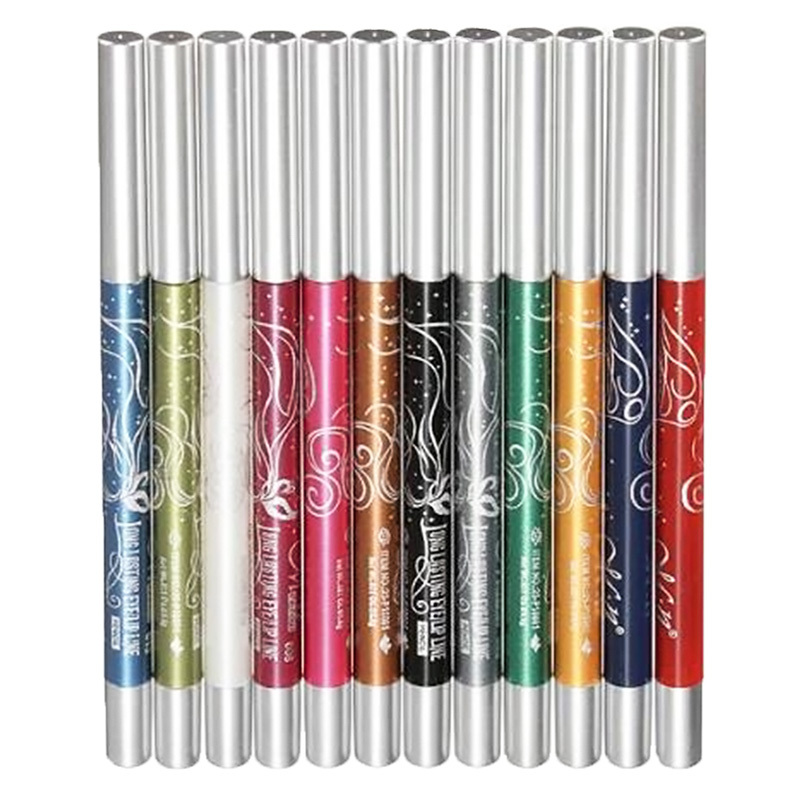 New 12 Color Glitter Lip liner Eye Liner Eyeliner Pencil Pen Cosmetic Makeup Set M01189