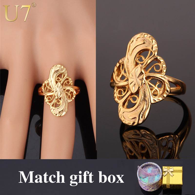 Vintage Pattern Ring 2015 New Stamp 18K Real Gold Plated Fashion Jewelry Wholesale Trendy Geometric Band