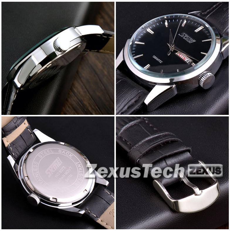 Hot Sale Fashion Casual Brand SKMEI Quartz Analog Waterproof Wrist Watch Genuine Leather Strap Men Watch