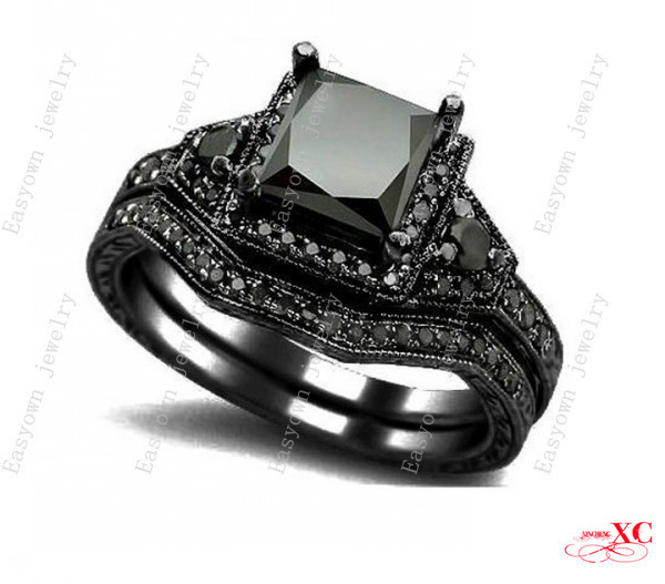 Sale Fine Jewelry New Fashion Black Sapphire 14KT Black Gold Filled Finger Wedding Rings AAA Zircon
