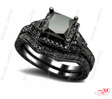 Sale Fine Jewelry New Fashion Black Sapphire 14KT Black Gold Filled Finger Wedding Rings AAA Zircon Unique Design F3069 2 piece