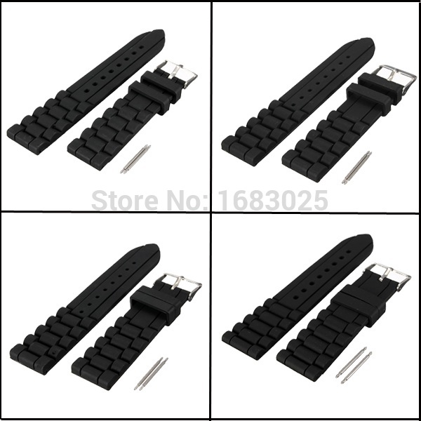 New 18mm 20mm 22mm 24mm Soft Sport Black Silicone Rubber Watch Band Strap Waterproof 2 Spring