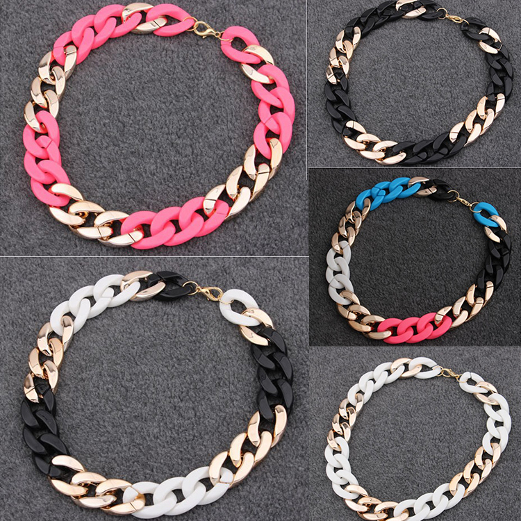 2015 New Style Fashion Simple Promotion Multi Color Gold CCB Plastic Choker Chain Necklaces For Women
