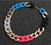 2015 New Style Fashion Simple Promotion Multi Color Gold CCB Plastic Choker Chain Necklaces For Women