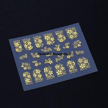 Hot Gold 3D Nail Art Stickers Decals 6 sheet Top Quality Metallic Flowers Mixed Designs Nail
