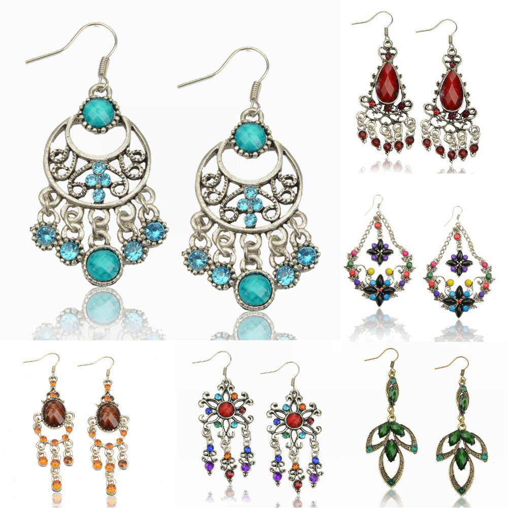 New Brincos Tribal Rhinestone Crystal Earrings for Women 2015 Acrylic Beads Hook Eardrop Dangle Tassel Long