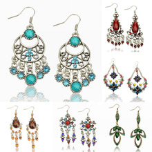 New Brincos Tribal Rhinestone Crystal Earrings for Women 2015 Acrylic Beads Hook Eardrop Dangle Tassel Long Earrings Jewelry