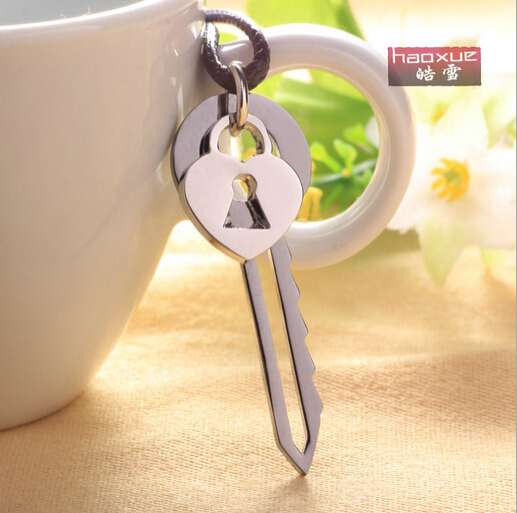 Free Shipping Gift Fashion Love Heart Lock and Key Love You Stainless Steel Pendant Necklace couple