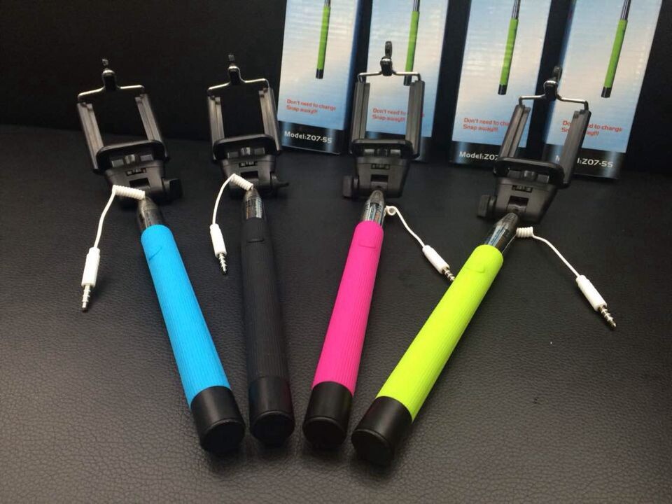 Cable Take Pole Mobile Cell Phone Extendable Wired Selfie Handheld Stick Monopod For cell phone