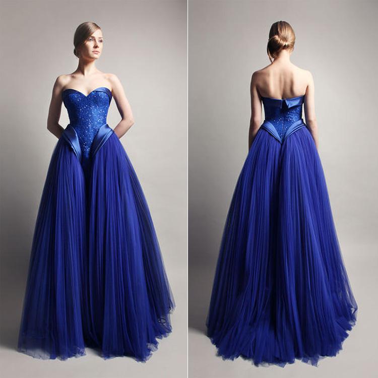 2015 vestido de baile querida frisado lantejoulas azul Royal vestidos ...
