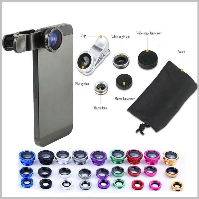 Universal 3 In 1 Clip on Fish Eye Macro Wide Angle cell Phone Lens Camera kit