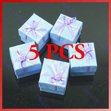 Free Shipping 5 Pcs Square Jewellery Boxes Jewelry Gift Box Case for Ring Blue