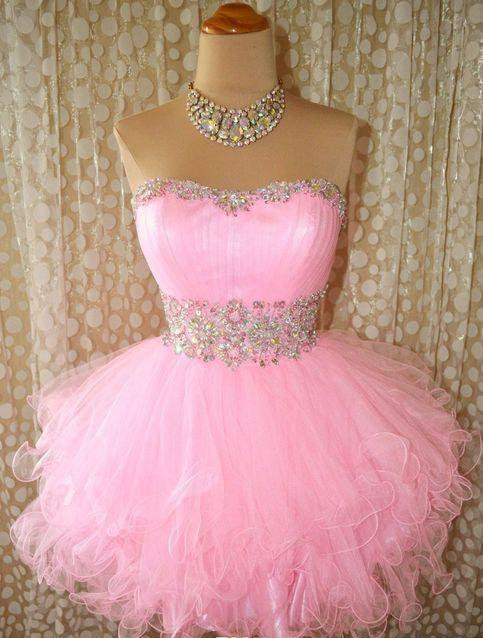 ... Evening-Prom-Dresses-Pink-Tulle-Mini-Crystal-Short-Prom-Dresses-Bead