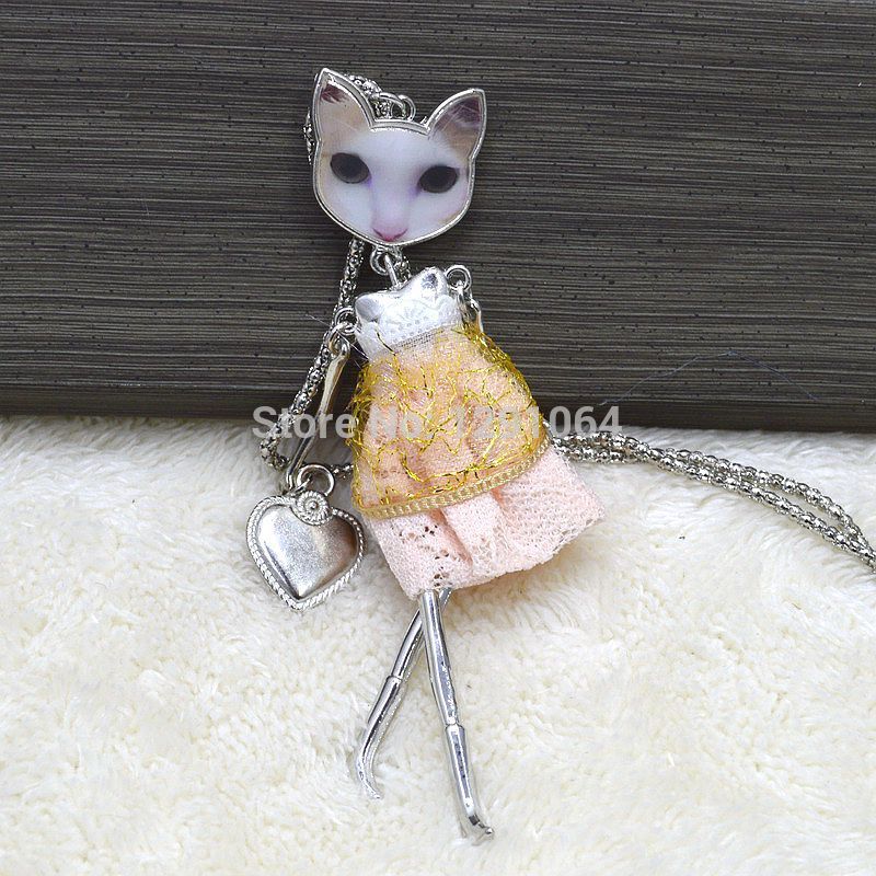 Random Sending 2015 Newest Spring Styles on Arrival Cute Cat Face Girl Doll Necklace Love Jewelry