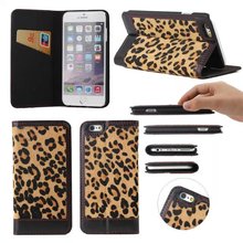 2015 Hot Luxury Leopard Genuine Leather Case For iPhone 6 Plus with Stand Flip Phone Case For iPhone 6 Card Holder & Retail Box