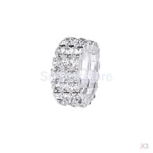 New Arrivals 2015 3 Stk. Elastic Silver Tone 3 Row Crystal Rhinestone Toe Ring Bridal Jewelry 9mm Free Shipping