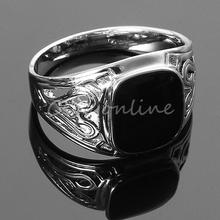 New Arrival Noble Fashion Men Black Square Onyx Silver Stainless Steel Fancy Finger Ring Punk Jewelry