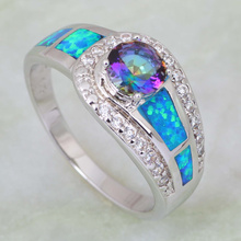 Latest Design best gift Fashion rings for women Blue Rainbow Mystic Topaz Opal 925 Stamp Sterling Silver Overlay ring R408